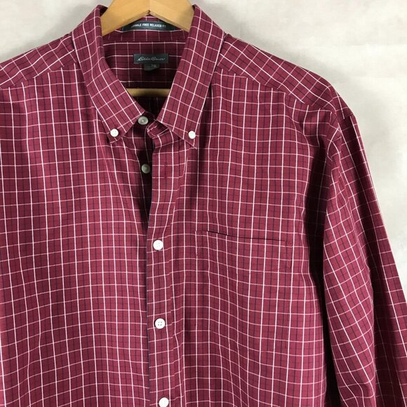 Men's EDDIE BAUER Dark Red Wrinkle Free Plaid Button-Down Shirt XL Tall - Picture 5 of 6